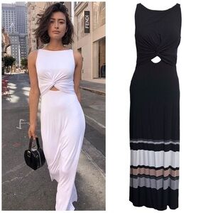Bailey 44 Delphi Twist Front Maxi Dress Cut Out Black Striped Size Medium